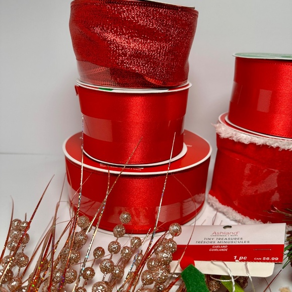 Huge Christmas Craft Bundle — Red Ribbons, Picks, Sprays, Garland & Decor Lot - Picture 3 of 5